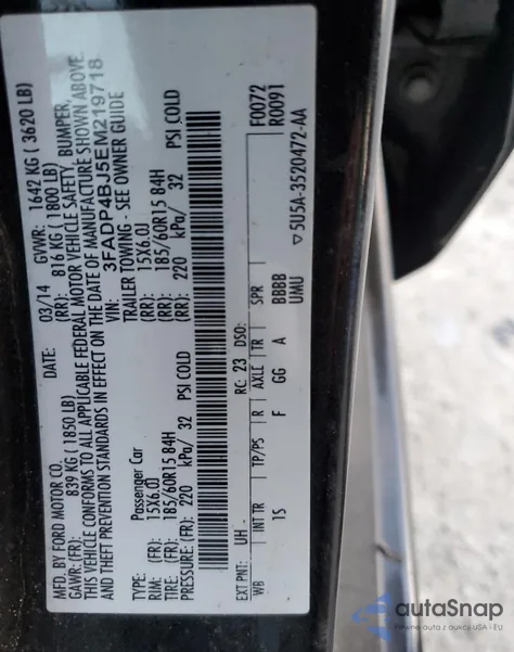 2014 Ford Fiesta Se from USA, damaged, VIN 3FADP4BJ5EM219718